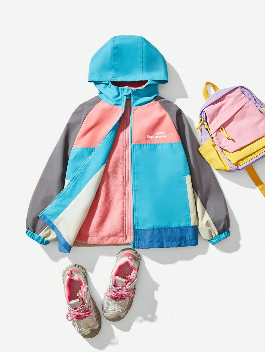 SHEIN 2pcs Tween Girl Zip-Up High Collar Fleece Jacket + Zip-Up Sherpa Jacket, Warm For Fall/Winter