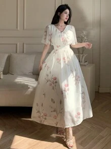 DAZY Women's V-Neck Short Sleeve Floral All Over Print Casual Dress Prom Dress Elegant Women Dresses Vacation Outfits Women - Multicolor - View 4