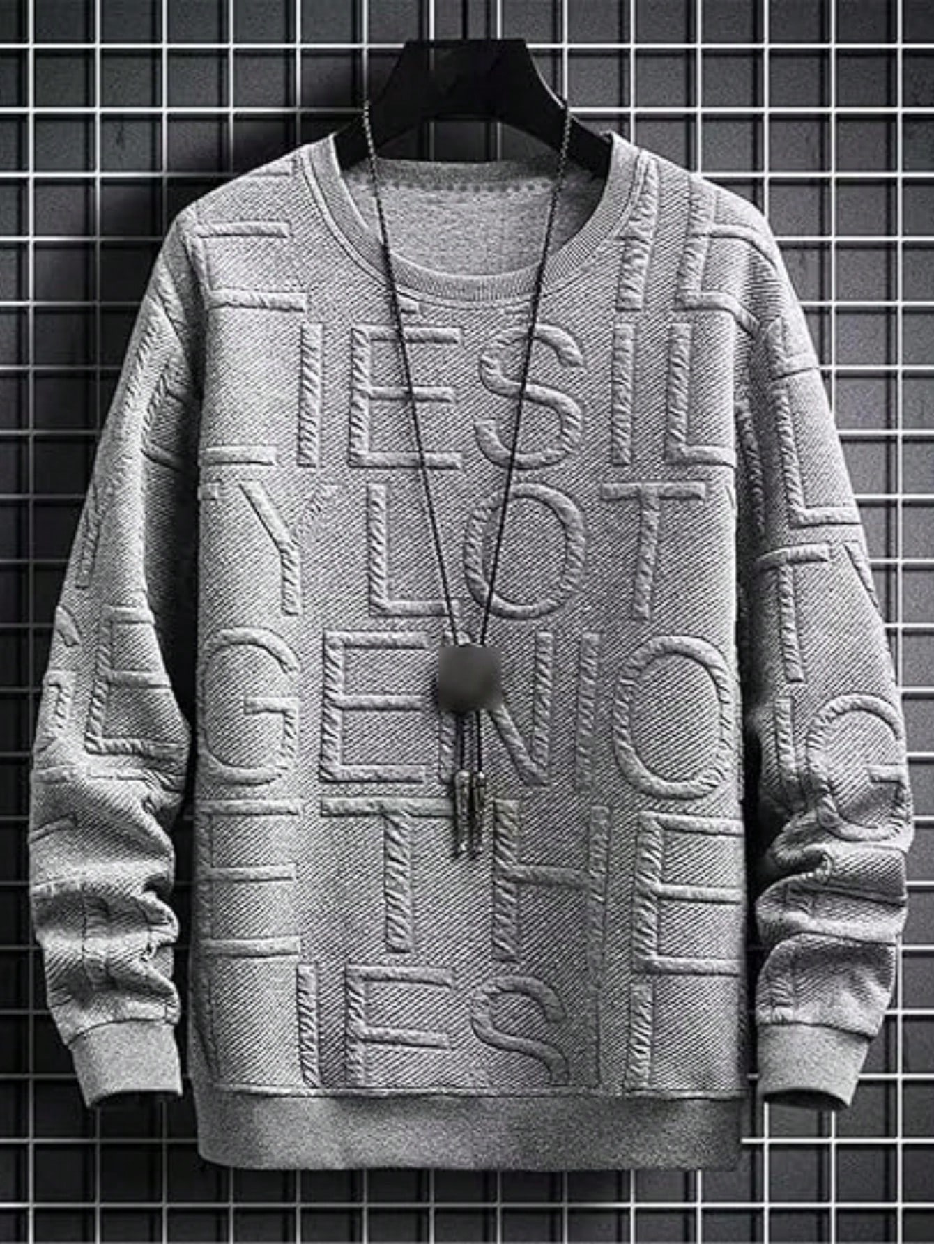 Manfinity Dauomo Men's Casual Letter Embossed Pullover Sweatshirt, Autumn/Winter