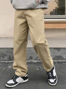 DAZY Men's Plain Basic Slim Straight Casual Pants Business Attire - Khaki - View 4