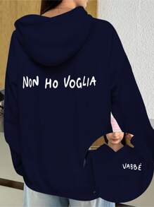 INAWLY Casual Loose Drop Shoulder Hoodie Sweatshirt For Women, English Slogan Graphic Print, Spring/Autumn