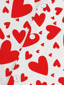 Manfinity Homme 大码男士修身休闲衬衫，简约时尚，适合日常穿着 - 紅白色 - 查看 4