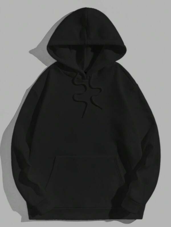 RueChic Felpa con cappuccio da uomo in 100% cotone con tasca a canguro e laccio, felpa con cappuccio nera