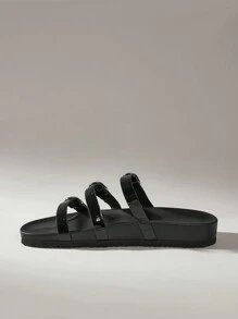 Solecia Giày sandal đế bằng màu nâu cho kỳ nghỉ hè có dây buộc, thoải mái và thời trang dành cho nữ - màu đen - Xem 6