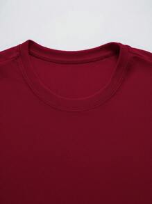 Manfinity Dauomo 男士休闲圆领简约时尚 T 恤，日常穿着 - 紅色 - 查看 4