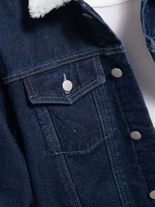 Manfinity Hypemode Men's Casual Fleece Denim Jacket For Autumn/Winter - Dark Wash - View 7