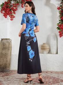 Seusyu Women's Long Dress, Casual Minimalist Fashion Everyday Wear - Blue - View 2
