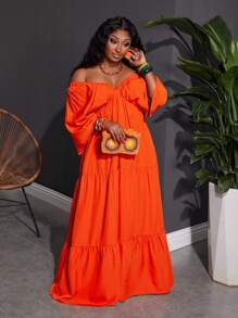 Slaydiva Plus Size Women V-Neck Loose Solid Color Dress, Suitable For Beach, Holiday & Casual Wear,Beach Dress Sundress,Holiday Outfits Boho