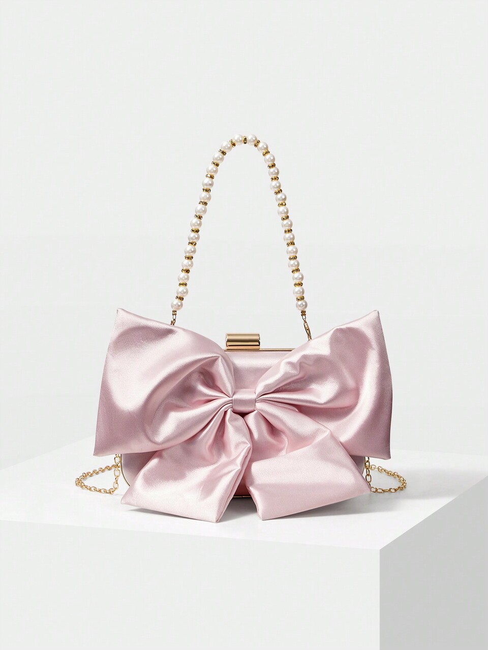 WOMEN'S FASHION HANDBAG, FRESH PINK MATERIAL, PEARL PORTABLE BELT DINNER BAG, SUITABLE FOR PARTIES, DATES, WEDDINGS, DRESS MATCHING