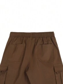 Manfinity EMRG Pantalones cortos tipo cargo para hombres con cintura con cordón y bolsillo de volteo, corte holgado