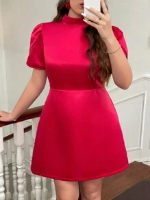 SHEIN Privé 大码女式情人节红色迷你连衣裙 - 紅色 - 查看 8