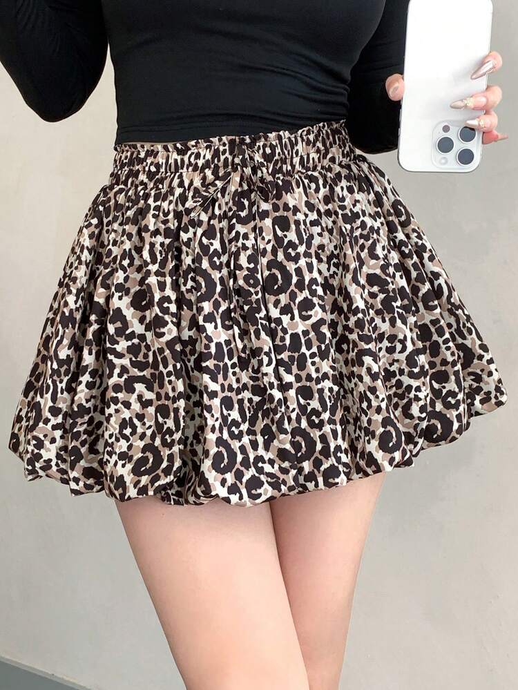 Women's Tie Waist Fashionable Leopard Print Peplum Skirt Cheetah Print