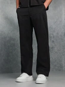 SUMWON Pantalones chinos de ajuste para patinadores profesionales, pantalones casuales clásicos de negocios para viajes, pantalones cómodos con estiramiento para todas las estaciones, ropa de oficina - Negro - Ver 2