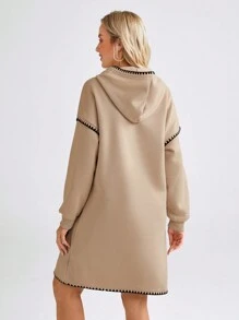 SHEIN LUNE Women's Casual Thicker Straight Loose Hooded Knit Mini Dress, Fall/Winter 2024 New Collection - Brown - View 2