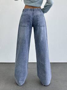 EURMUSE WOMEN WIDE LEG LOW WAIST JEANS - Medium Wash - View 2