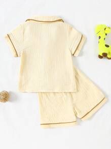 2pcs Baby/Toddler Boys Casual Cartoon Bear Print Comfortable Short Sleeve Top And Shorts Pajama Set, For Summer - Khaki - View 2