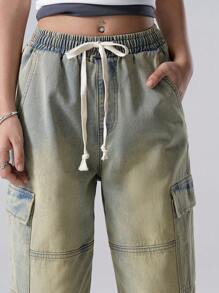 LYSMO Quần Jeans Thường Ngày Túi Thắt Trước Cho Nữ, Mặc Hàng Ngày - Rửa trung bình - Xem 5