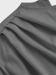 SHEIN MOD MONO DE TALLA GRANDE CON CUELLO ALTO, BOLSILLO SÓLIDO Y CINTURÓN - Gris - Ver 4