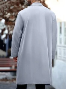 Manfinity Homme Abrigo casual de talla grande para hombre con botones al frente, manga larga y bolsillo, de color liso