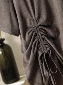 Lacomfia Plus Size Women Jednolity Kolor Okrągły Dekolt Opuszczone Ramiona Ściągacz Luźny T-shirt