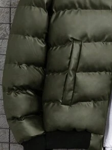 RueChic 男式人造皮毛拼接连帽拉链长袖夹棉大衣