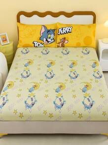 TOM & JERRY X SHEIN Full Coverage Light Yellow Fitted Sheet