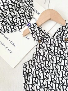 SHEIN Leap Crew Grenouillère de bébé garçon nouveau-né casual polyvalente de tous les jours avec imprimé lettres et chapeau, convient pour le printemps et l'été - Noir - Voir 5