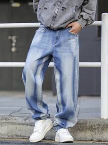 Claim Dot Plus Size Men's Pocketed Wide Leg Loose Casual Denim Jeans - Blue - View 6