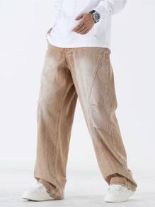 Chillumni Jeans casuales para hombre con diseño simple de bolsillo degradado - Caqui - Ver 1