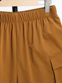 SHEIN Teen Boy Letter Pattern Pocket Shirt & Cargo Shorts Set - Black - View 6