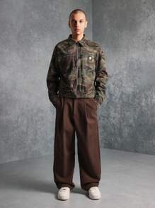 SUMWON 男女通用军装哈灵顿夹克经典林地外套轻质棉混纺休闲秋春拉链飞行员夹克街头时尚夹克 - 軍綠色 - 查看 4