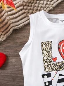 Young Girl Fashion Sleeveless Love & Heart Print Casual Tank Top, Summer