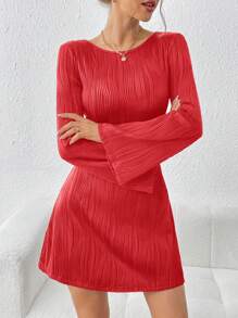 SHEIN Essnce Women's Long Sleeve Open Back Lace-Up Detail Dress