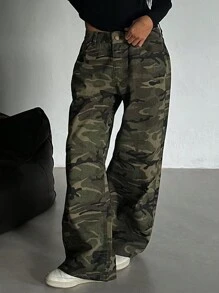 DAZY Pantalones vaqueros sueltos y casuales de verano para mujer con estampado de leopardo