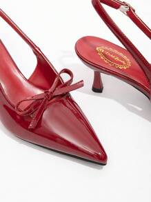 Dola Lovely Papuci cu toc înalt pentru femeie, roșu de vin, cu fundă, cu design cu cureaua pentru spate, Ziua Îndrăgostiților