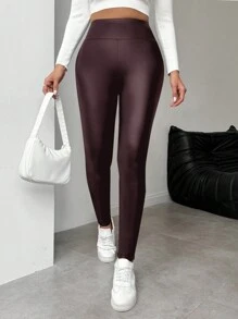 EMERY ROSE Leggings de mujer de piel sintética con forro térmico de invierno, leggings ajustados de cintura alta con forro térmico cálido