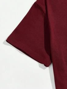 Manfinity Homme Men's Solid Color Crew Neck Short Sleeve Casual Top Man Red Burgundy Top Men Tee - Burgundy - View 5