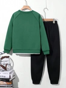 SHEIN 青少年男孩休闲二合一运动衫和运动裤套装 - 墨綠色 - 查看 2