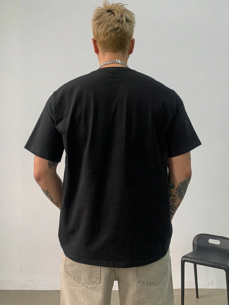 Summer Abstract Animal Print Letter Graphic Black T-Shirt For Men Business Attire