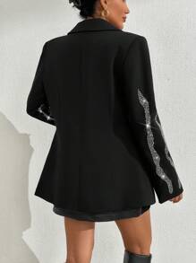 EURMUSE Rhinestone Detailed Black Elegant Blazer - Black - View 2
