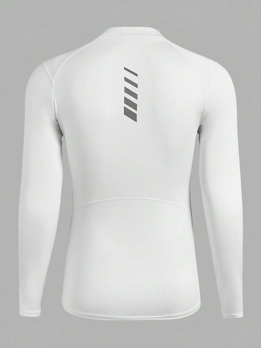 Manfinity Sport Corelite 男士几何印花插肩袖休闲运动 T 恤 - 白色 - 查看 1