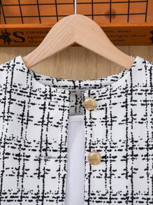 SHEIN Tween Girls Urban Chic Long Sleeve Jacket & Bodycon Mini Skirt Set, NOVA Shop - White - View 4