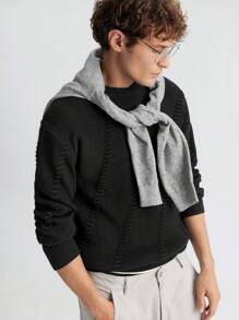 Ontre Men's Spring Solid Color Round Neck Long Sleeve Simple Pullover Sweater, Casual For Daily Wear, Valentine's Day, Holidays, New Year Party, Vacation, Commute