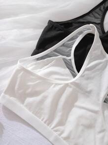 2 件装棉质青少年女童运动吊带背心日常穿着，黑色和白色 - 黑與白 - 查看 4