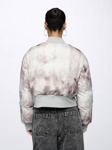 SUMWON WOMEN Designer Tie Dye Bomber Outerwear Zip Up Jacket Fall Winter Casual Style Fashion Windbreaker With Pockets Relaxed Fit Streetwear