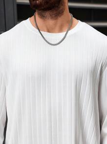 Manfinity Homme Plus Size Men's Solid Color Round Neck Long Sleeve Ribbed Casual T-Shirt, Autumn - White - View 4