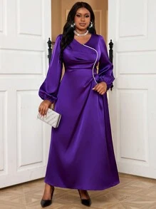 Fleurora Autumn And Winter Elegant Party Commuting Wedding Cocktail Party Office Concert/Music Festival Purple Woven Satin V Neck Flared Puff Sleeve Tape Long Long Sleeve Plus Size Dresses Winter Women Clothes Long Sleeve Winter Outfits Long Sleeve Dress New Year Eve Dress Winter Purple Long Sleeve Purple Dress Holiday Dress Winter Dress Holiday Haute Classy Outfits Fall Women Outfits Elegant Dress Wedding Fall Clothes Curve Christmas Women Clothes Christmas Outfits Christmas Women Dress Christmas Party Dress Christmas Dress Christmas Clothes Thanksgiving Dress New Years Women Outfit Christmas Party Dress Women Holiday Outfits Christmas Party Outfit