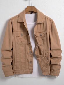 RivetRise Men's Plain Color Denim Jacket, Casual & Fashionable For Everyday Wear