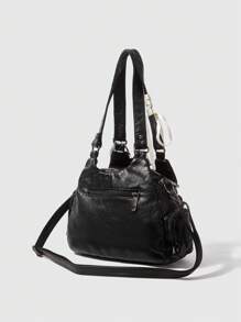 ROMWE Grunge Punk New Bow Punk Rivets Tote Bag Women Shoulder Bag , Goth - Black - View 3