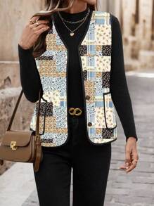 SHEIN LUNE Áo khoác độn không tay họa tiết da báo cho nữ mùa đông - Nhiều màu - Xem 6